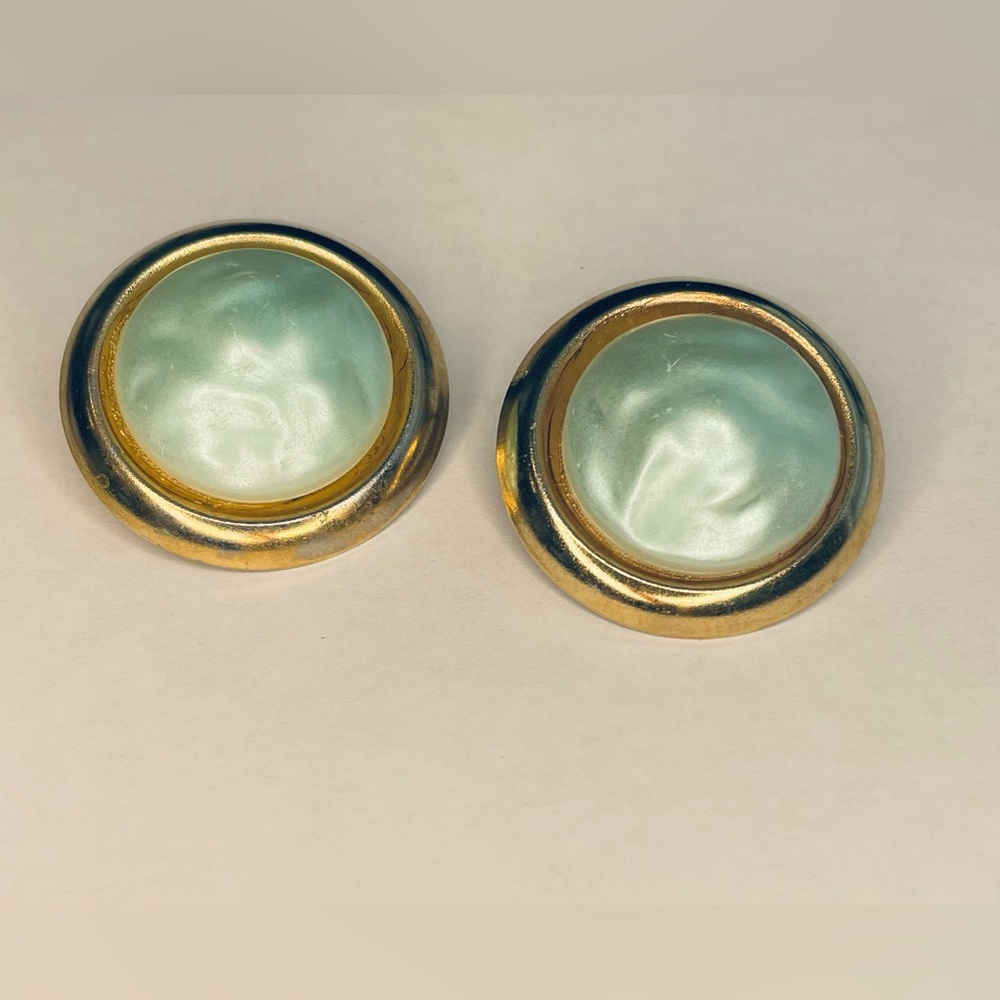 Gold and Light Blue Button Earrings